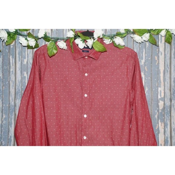 Tommy Hilfiger Men's Maroon Shirt Size 15.5 32/33 Button Up Collar LS Cotton - Picture 2 of 7